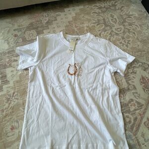 Francesca's Collections White Tee with Brown Horseshoe Design